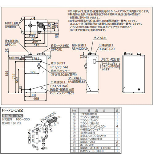 石油給湯器[本体+FF用給排気筒付属][給湯専用][手動][減圧式][屋内据置型][上方排気][強制給排気][3万キロ]