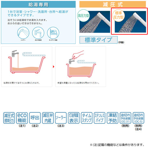 石油給湯器[台所リモコンセット][給湯専用][手動][減圧式][屋外据置型][屋内据置型][3万キロ][ステンレス外装]