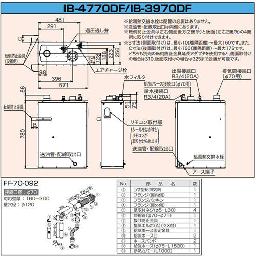 石油給湯器[本体+FF用給排気筒付属][給湯専用][手動][お知らせ][水道直圧式][屋内据置型][上方排気][強制給排気][3万キロ]