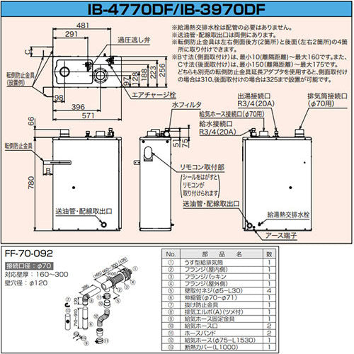 石油給湯器[本体+FF用給排気筒付属][給湯専用][手動][お知らせ][水道直圧式][屋内据置型][上方排気][強制給排気][4万キロ]
