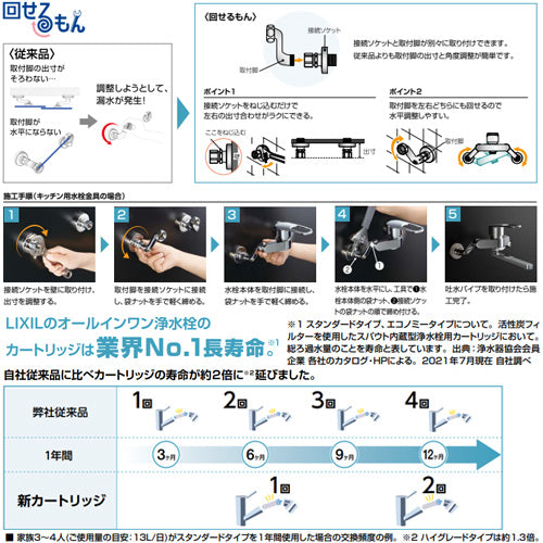 キッチン用蛇口[壁][浄水器内蔵シングルレバー混合水栓][オールインワン浄水栓][エコハンドル][回せるもん][吐水口228mm][一般地]