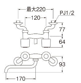 キッチン用蛇口[壁][2ハンドル混合水栓][スパウト170mm][一般地寒冷地共用]