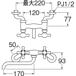 キッチン用蛇口[壁][ツーハンドル混合水栓][スパウト170mm][一般地]