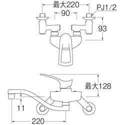キッチン用蛇口[壁][シングルレバー混合水栓][エコ位置クリック][スパウト220mm][一般地]