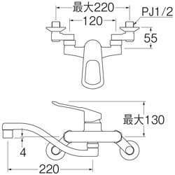 キッチン用蛇口[壁][シングルレバー混合水栓][エコ位置クリック][スパウト220mm][寒冷地]