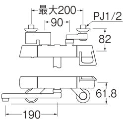 浴室用蛇口[壁][サーモスタット付バス混合水栓][スパウト190mm][寒冷地]