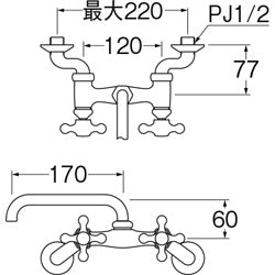 キッチン用蛇口[壁][ツーハンドル混合水栓][スパウト170mm][一般地]