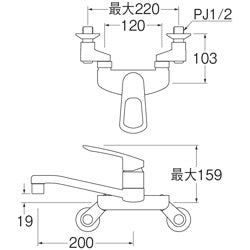 キッチン用蛇口[壁][シングルレバー混合水栓][エコ位置クリック][スパウト200mm][一般地]