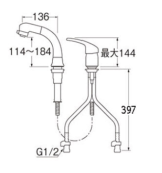 洗面用蛇口 modelloシリーズ[台][組み合わせ式混合水栓][エコハンドル][引出式][一般地]