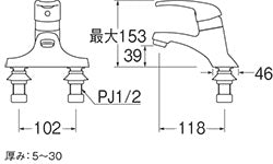 洗面用蛇口[台][シングルレバー混合水栓][スパウト118mm][泡沫][ポップアップ式][引棒なし][一般地]