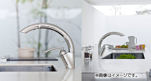 ●キッチン用蛇口 EDDIESシリーズ[台][シングルワンホールスプレー混合水栓][ホース引出][スパウト261mm][一般地]