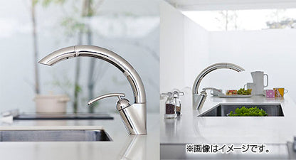 ●キッチン用蛇口 EDDIESシリーズ[台][シングルワンホールスプレー混合水栓][ホース引出][スパウト261mm][一般地]
