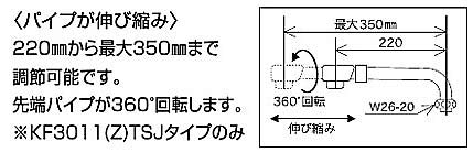 浴室用蛇口 KF3011Tシリーズ[台][浴槽・洗い場兼用][サーモデッキシャワー混合水栓][首長220～350mm][可変ピッチ式][寒冷地]