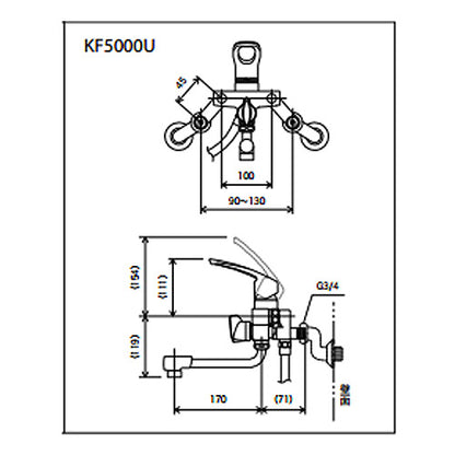 浴室用蛇口[壁][浴槽・洗い場兼用][KF5000Uシリーズ][シングルレバー浴室用蛇口[壁]][一般地]