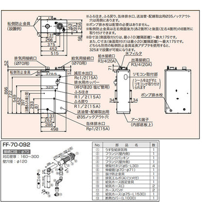 石油ふろ給湯器[浴室・台所リモコン+FF用給排気筒セット][オート][減圧式][屋内据置型][上方排気][強制給排気][3万キロ]