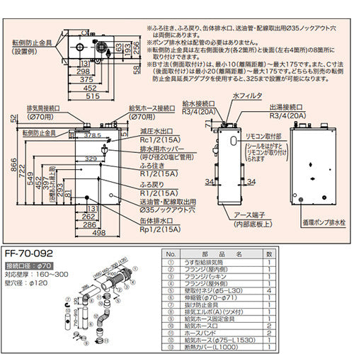 石油ふろ給湯器[浴室・台所リモコン+FF用給排気筒セット][給湯+追いだき][手動][お知らせ][減圧式][屋内据置型][上方排気][強制給排気][3万キロ]