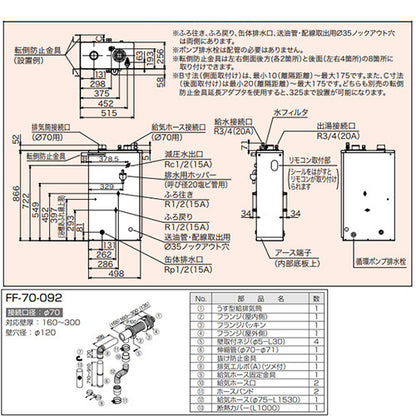 石油ふろ給湯器[本体+FF用給排気筒付属][給湯+追いだき][手動][お知らせ][減圧式][屋内据置型][上方排気][強制給排気][3万キロ]