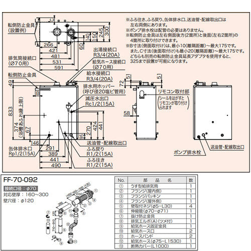 石油ふろ給湯器[本体+FF用給排気筒付属][給湯+追いだき][手動][お知らせ][減圧式][屋内据置型][上方排気][強制給排気][4万キロ]