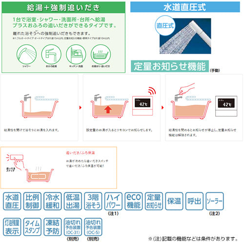 石油ふろ給湯器[浴室・台所リモコンセット][給湯+追いだき][手動][お知らせ][水道直圧式][屋外据置型][前面排気][4万キロ][ステンレス外装]
