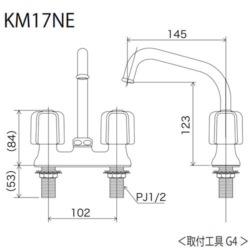 キッチン用蛇口[台][2ハンドル混合水栓][流し台用][湯水芯102mm][一般地]