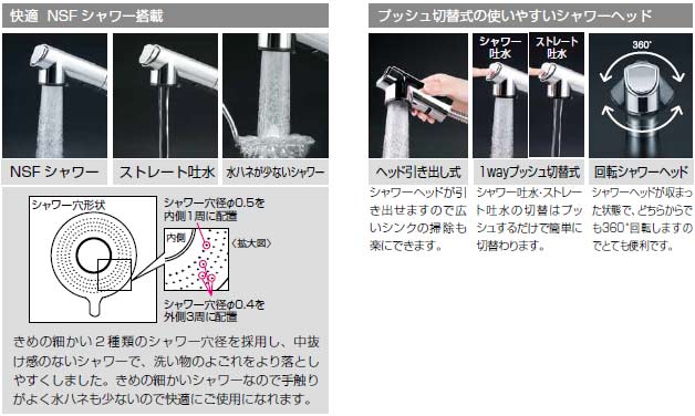キッチン用蛇口[台][シングルレバー混合水栓][流し台用][上施工タイプ][NSFシャワー][ホース引出式][寒冷地]