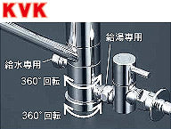 キッチン用蛇口[台][シングルレバー混合水栓][流し台用][分岐止水栓付][2箇所同時分岐:360度回転式][泡沫][寒冷地]