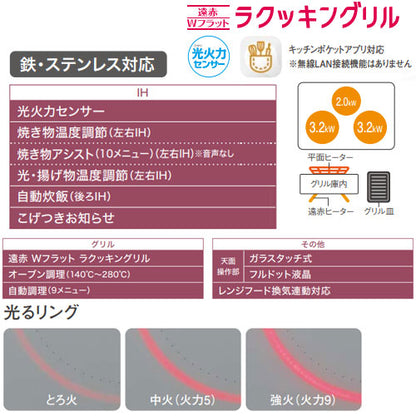 IHクッキングヒーター Bシリーズ[75cm][3口IH][マルチグリル][光るリング][30A][単相200V]