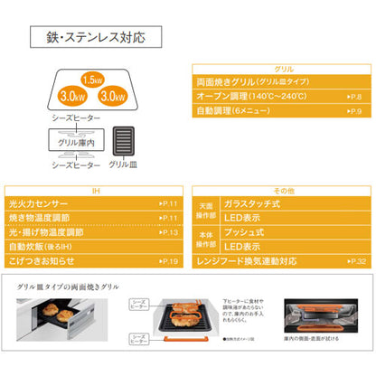 IHクッキングヒーター Cシリーズ[3口IH][60cm][オートグリル][ジェットブラック/ブラック][30A][単相200V]