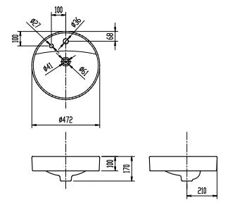 洗面器単品[ベッセル式][円形][水栓取付穴径:φ36、φ27][2ヶ所]
