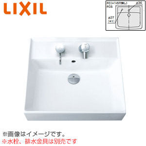 洗面器単品[ベッセル式][壁掛式][角形][500×450][水栓取付穴径:φ36][中央1ヶ所]
