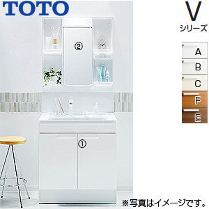 洗面化粧台セット Vシリーズ[間口750mm][高さ1800mm][2枚扉][エコシングルシャワー水栓][LED][1面鏡][エコミラー][一般地]