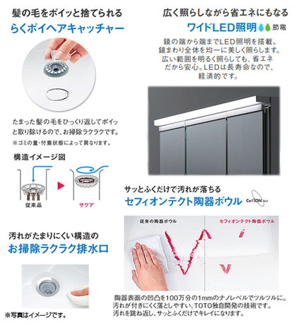 洗面化粧台セット サクア[間口600mm][高さ1790mm][スウィング水栓][2面鏡][LED][くもり止め][一般地]