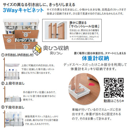 ●洗面化粧台セット サクア[間口1500mm][高さ2300mm][スウィング水栓][体重計収納付][3面鏡][LED][くもり止め][ウォールキャビネット][一般地]