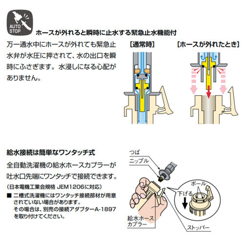 洗濯機用蛇口[壁][単水栓][緊急止水弁付横水栓][屋内専用][寒冷地]