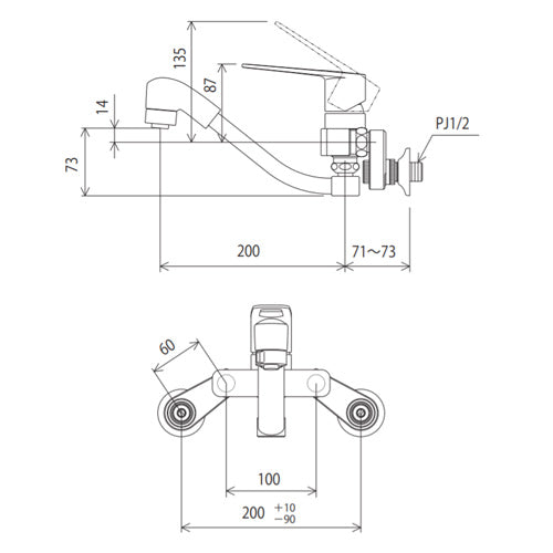 キッチン用蛇口 楽付王[壁][シングルレバー式シャワー付混合栓][eレバー][[NSFシャワー][寒冷地]
