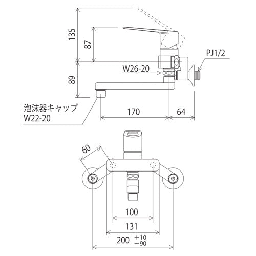 キッチン用蛇口[壁][シングルレバー混合水栓][泡沫][スパウト170mm][寒冷地]