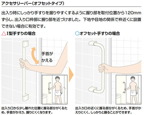 手すり アクセサリーバー[壁固定][I型][浴室用][折れ戸用][長さ:600ｍｍ][φ30][前出:120mm][ディンプルタイプ][軟質樹脂]