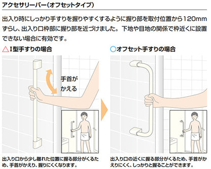 手すり アクセサリーバー[壁固定][I型][浴室用][折れ戸用][長さ:600ｍｍ][φ30][前出:120mm][ディンプルタイプ][軟質樹脂]