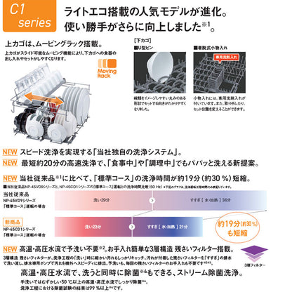 ビルトイン食洗機 C1シリーズ[取替用][スライドオープン][ドアパネル型][浅型][幅45cm][奥行65cm][ミドルタイプ][約5人用]