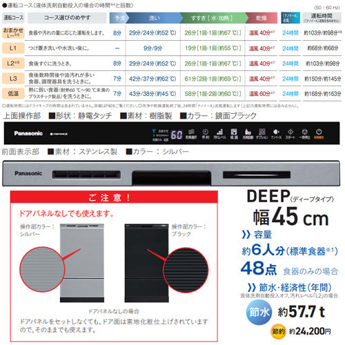 ビルトイン食洗機 M9Plusシリーズ[取替用][スライドオープン][ドアパネル型][深型][幅45cm][奥行65cm][約6人用][シルバー]