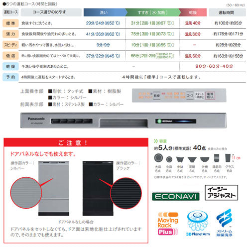 ●ビルトイン食洗機 M9シリーズ[取替用][スライドオープン][ドアパネル型][浅型][幅45cm][奥行65cm][約5人用][シルバー]