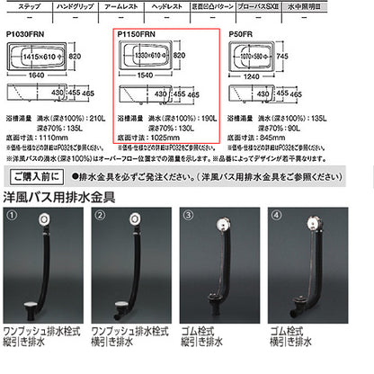 ●浴槽 洋風バス[据置浴槽][1500サイズ][浴槽 ポリバス][二方全エプロン][排水穴右仕様]