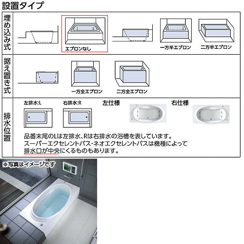 ●浴槽 ネオエクセレントバス[埋込浴槽][1600サイズ][エプロンなし][ワンプッシュ排水栓式][ブローバスSX2]