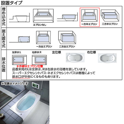 ●浴槽 ネオエクセレントバス[埋込浴槽][1600サイズ][一方半エプロン][ワンプッシュ排水栓式][ブローバスSX2]