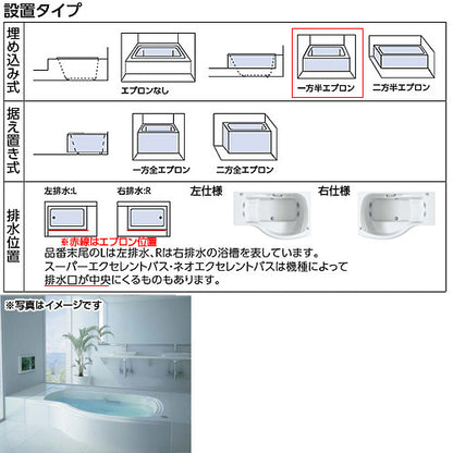 ●浴槽 ネオエクセレントバス[埋込浴槽][1650サイズ][一方半エプロン][ワンプッシュ排水栓式][ブローバスSX2]