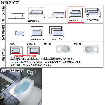 ●浴槽 ネオエクセレントバス[埋込浴槽][1600サイズ][一方半エプロン][ワンプッシュ排水栓式]