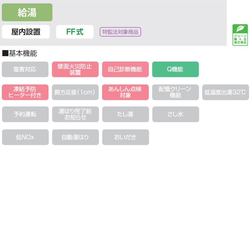ガス給湯器[本体+組込リモコン][屋内壁掛型][上方排気][強制給排気][給湯専用][20号][15A][都市ガス]