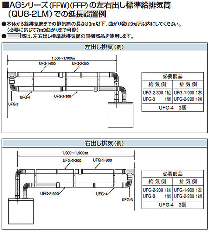 標準給排気筒セット[FFP・FFW用][左右出しタイプ][石油給湯器部材]