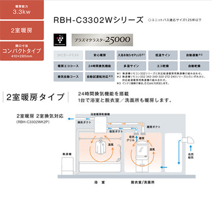 浴室暖房乾燥機[温水式][天井埋込型][2室暖房][2室換気][開口コンパクトタイプ][衣類乾燥][1.25坪以下]
