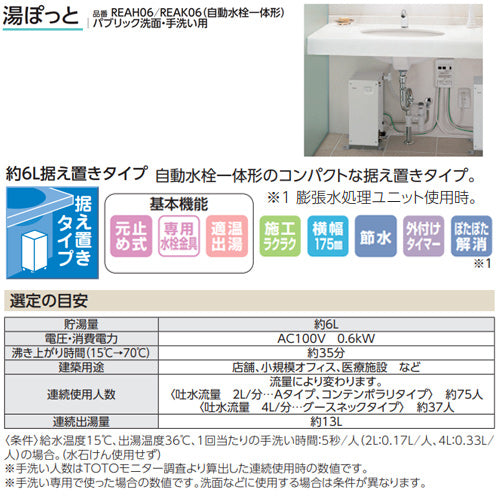 電気温水器　洗面・手洗い用元止め式 小型電気温水器 湯ぽっと[床置][元止式][貯湯式][手洗洗面用][本体+